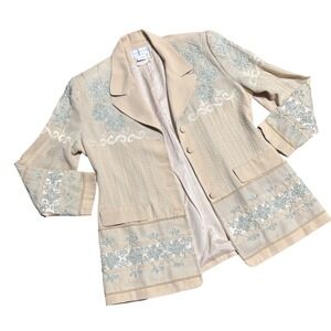 GROGEOUS Orlando Rossi Beige Embroidered Blazer Jacket Women Size 16 AS IS
